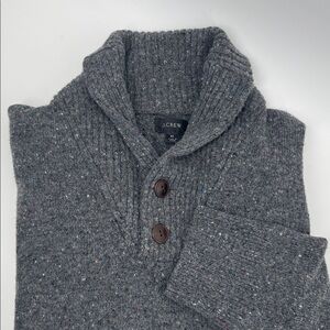 J. Crew Marled Gray Shawl Collar Two Button Pullover Lambswool Blend Medium